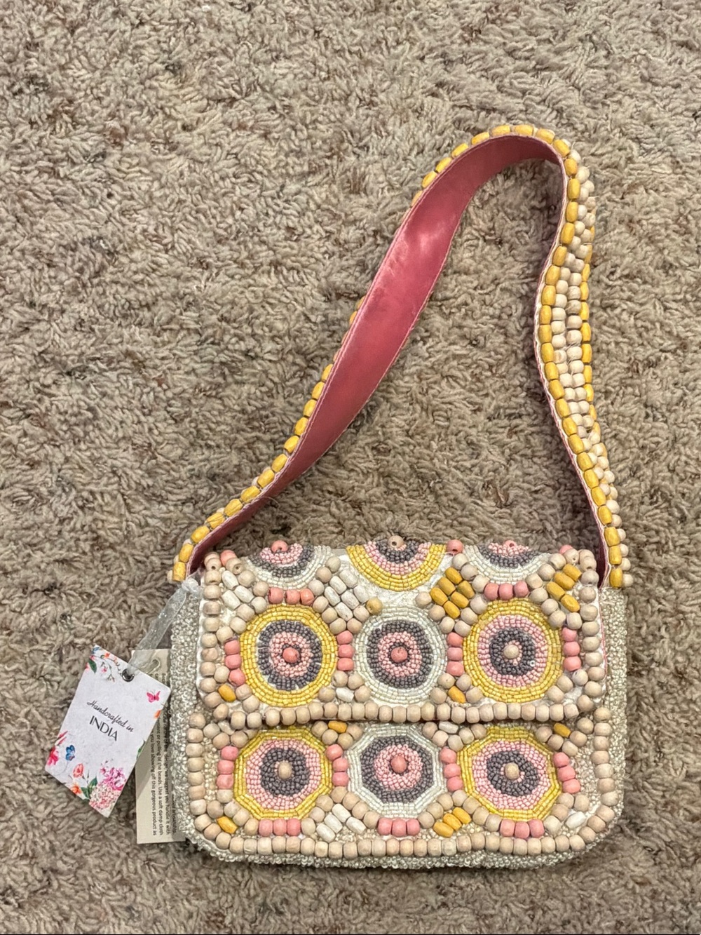 Yellow And Pink Beaded Purse